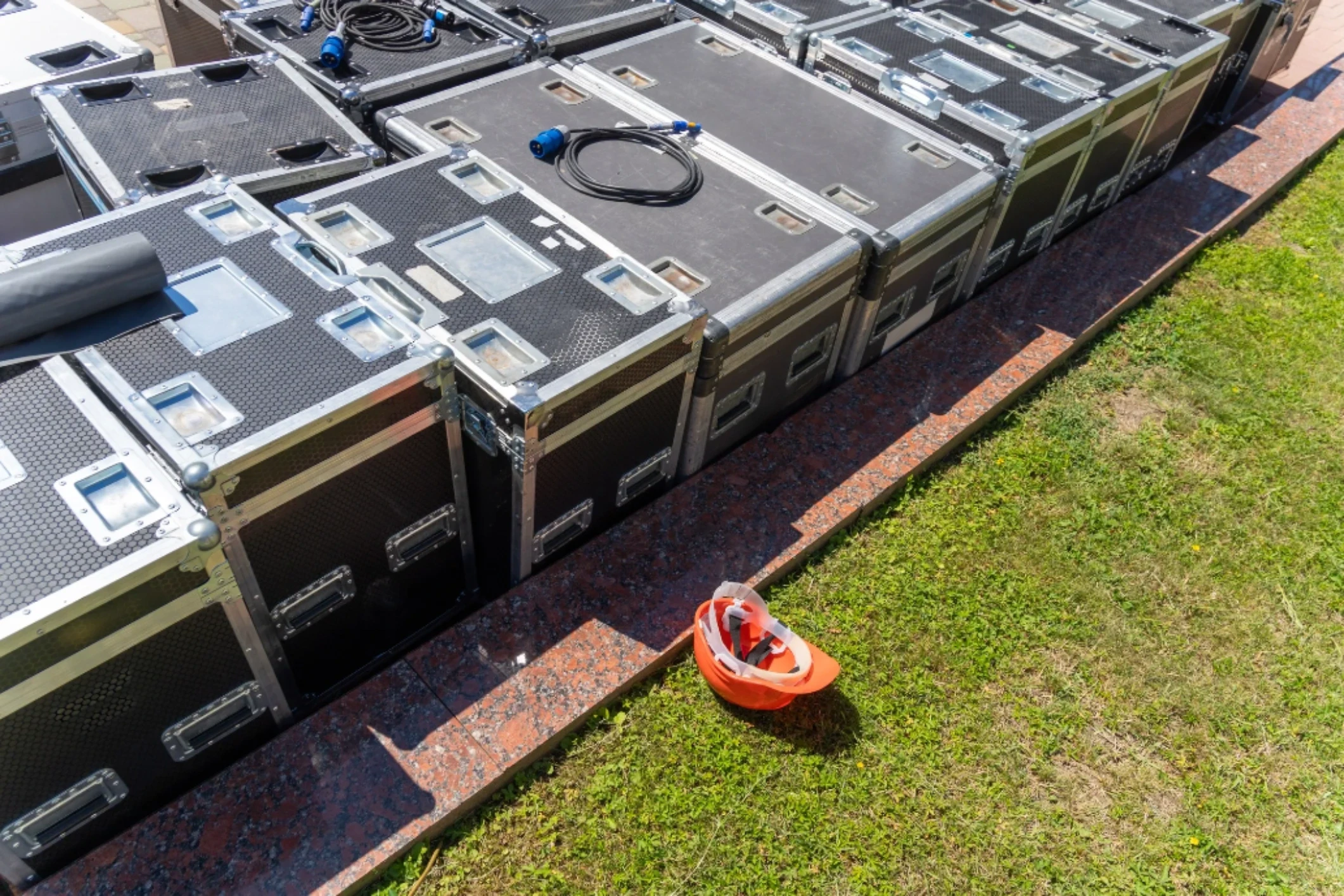 Concert stage band equipment speakers and PA systems