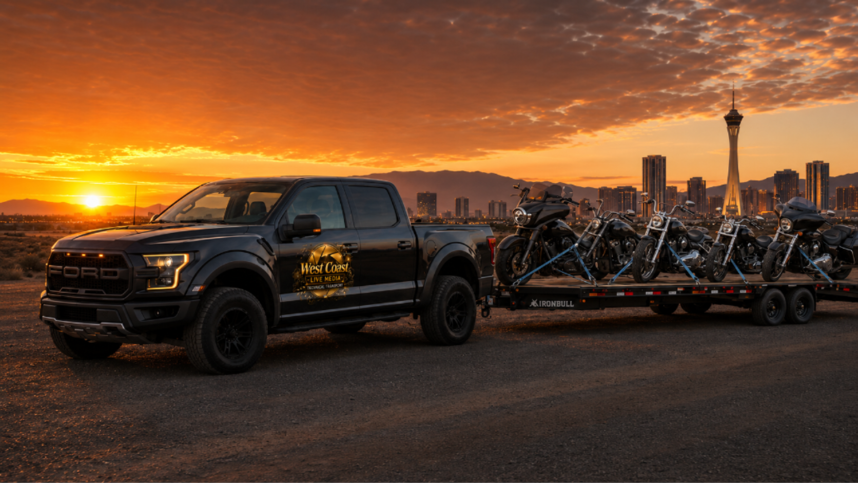 Motorcycle secured on enclosed transport trailer